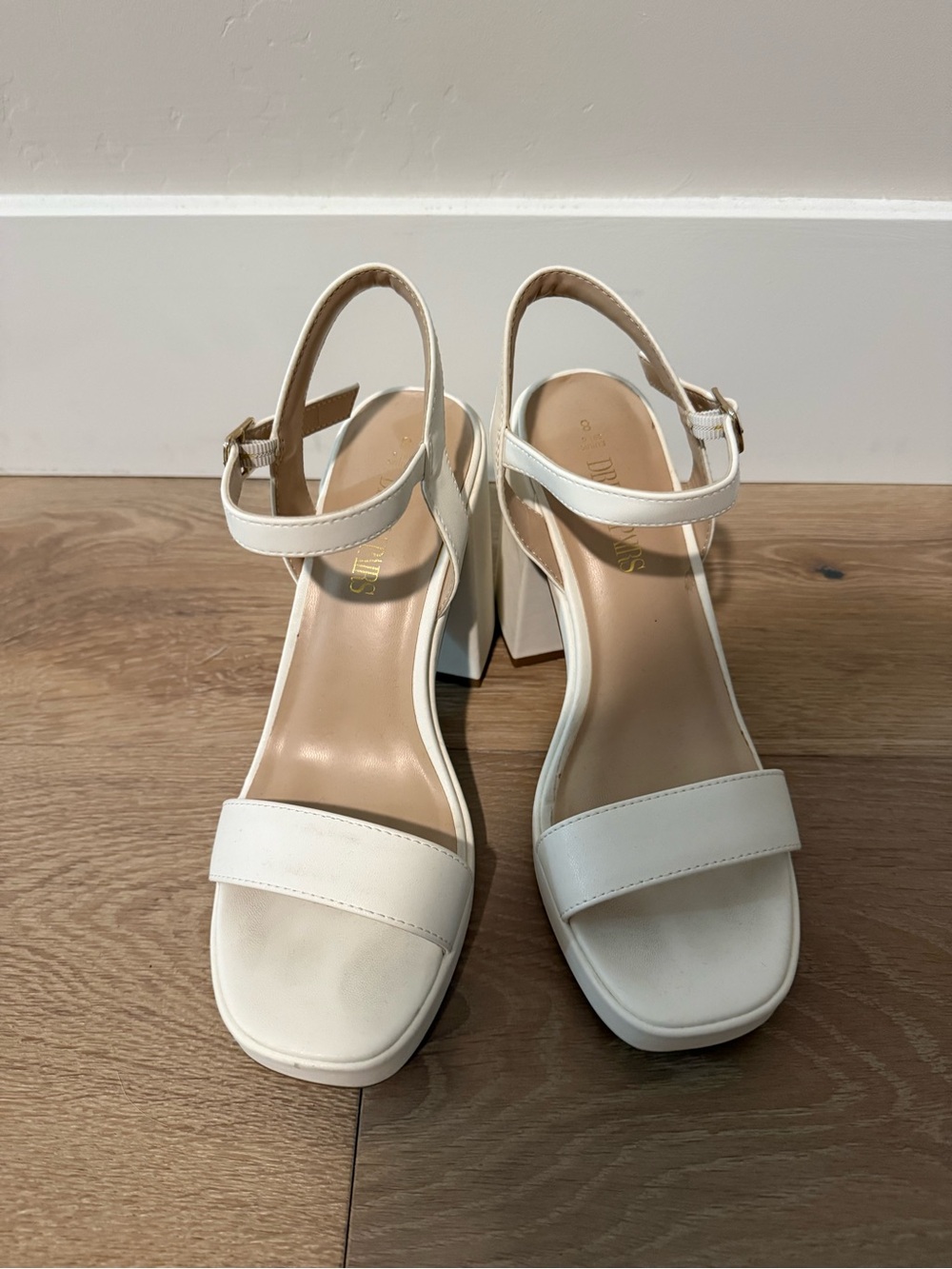 Classic White Block Heel Sandals with Ankle Strap